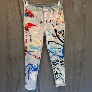 Soho New York & Co. JEANS Women's Boyfriend Unique Paint Splatter Indie Y2K MOTO
